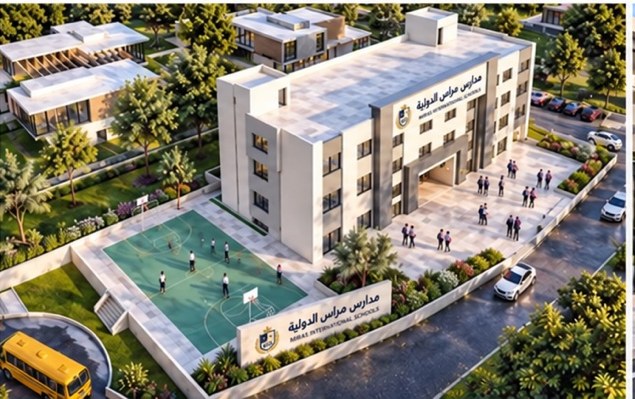 Aerial view of Miras International Schools campus and sports court
